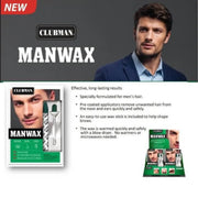 Advertisement for Clubman ManWax with a man wearing a suit and product packaging.