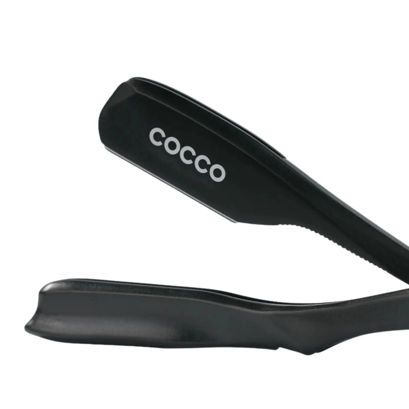 Cocco folding straight edge razor open view black barber razor for precise shaving and detailing