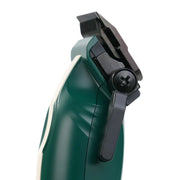 Cocco Veloce Lite green hair clipper side detail showing adjustable taper lever for precision fading