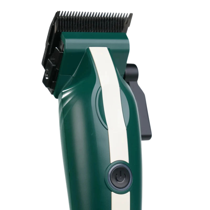 Cocco Veloce Lite green cordless hair clipper with ergonomic design for professional barber cutting and fading
