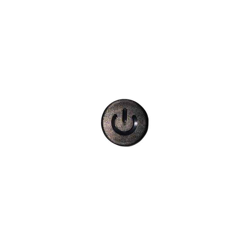A single round black power button symbol button with a metallic sheen, centered on a solid white background. Compatible with the cocco clipper, shaver, trimmer.
