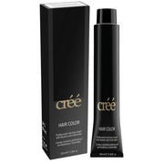 Créé hair color professional coloring cream shown in a black squeeze bottle next to its matching black packaging box, both featuring gold and white lettering on a white background.