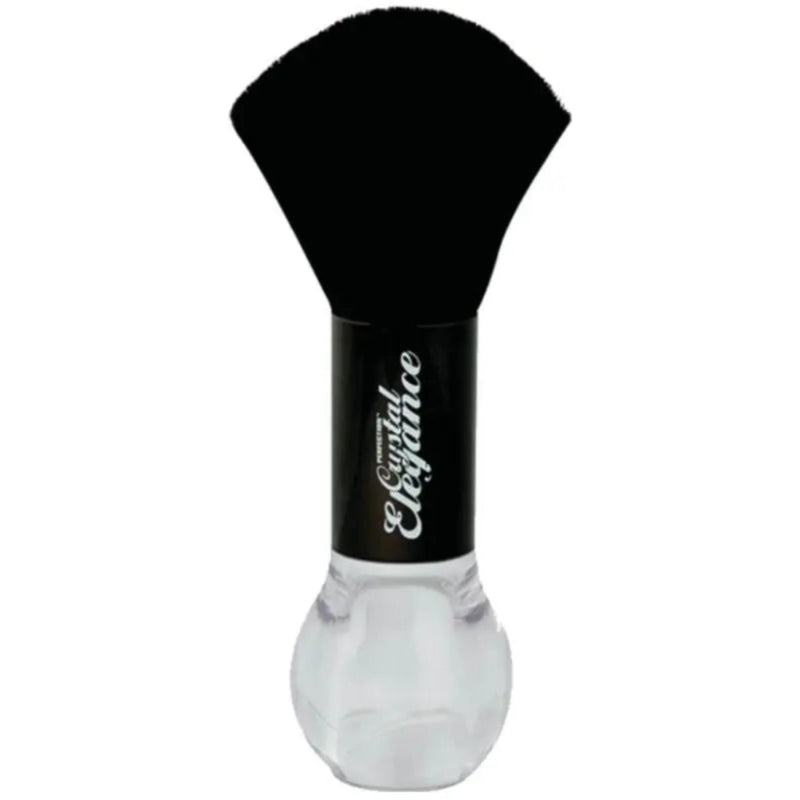 Makeup brush with black bristle head and white handle on a white background