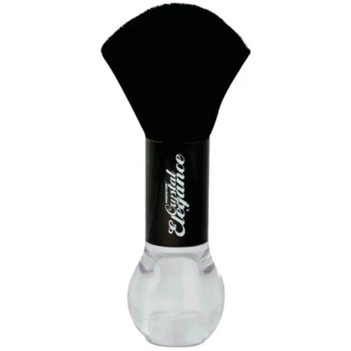 Makeup brush with black bristle head and white handle on a white background