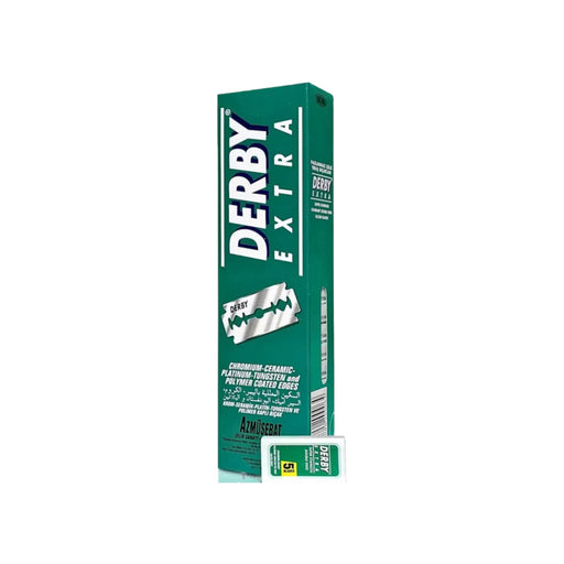 Box of Derby Extra razor blades on a white background
