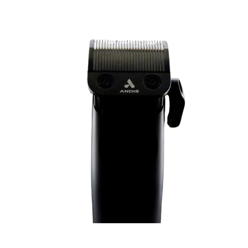 A close-up of a black pet clipper with a silver comb guard and the ANDIS logo on the front, set against a plain white background.