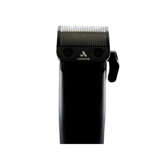 A close-up of a black pet clipper with a silver comb guard and the ANDIS logo on the front, set against a plain white background.