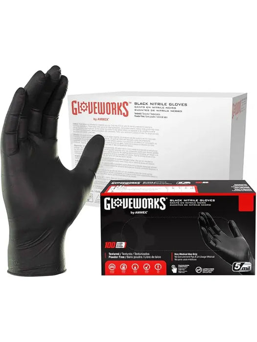 GLOVEWORKS Black Nitrile gloves 5MIL Assorted Sizes