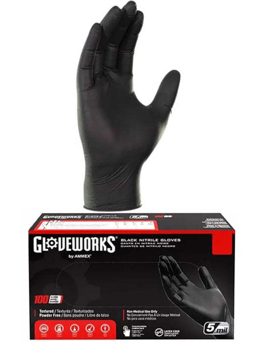 GLOVEWORKS Black Nitrile gloves 5MIL Assorted Sizes