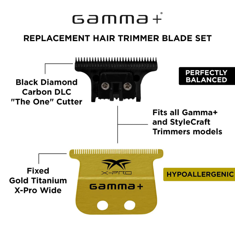 Gamma Gold X-Pro Wide Fixed Trimmer Blade with DLC Deep Tooth Cutter #GP527GB