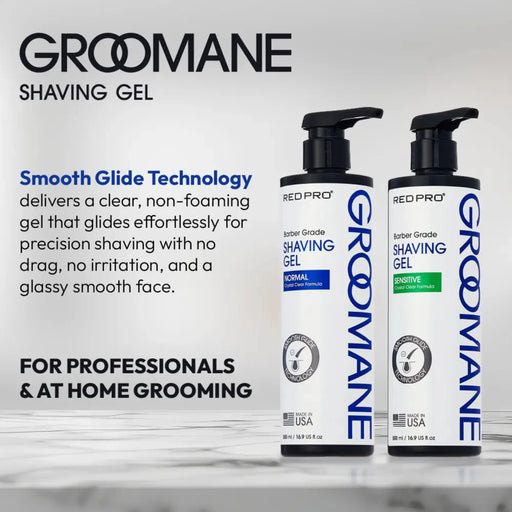 Groomane shaving gel by Red Pro with smooth glide technology, non-foaming clear gel for precision shaving with no irritation