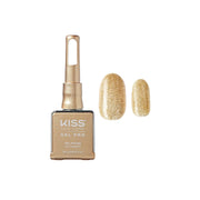 Kiss Gel Pro nail polish bottle with gold glittery nail polish on a white background