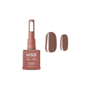 Kiss Gel Pro nail polish bottle with a sample of the brown color on a white background