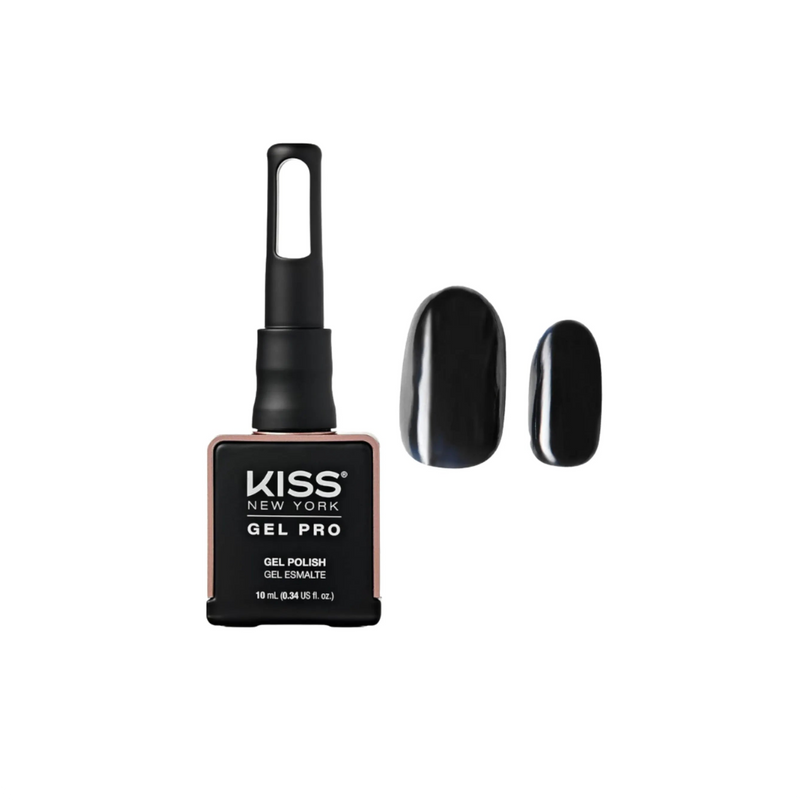 Kiss Gel Pro nail polish bottle with black gel polish on a white background