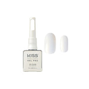 Kiss New York Gel Pro nail polish bottle with a white cap and a sample of white nail polish on a white background.