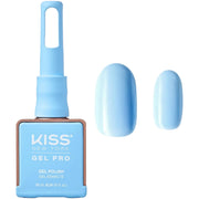 Kiss Gel Pro nail polish bottle with a blue color swatch on a white background