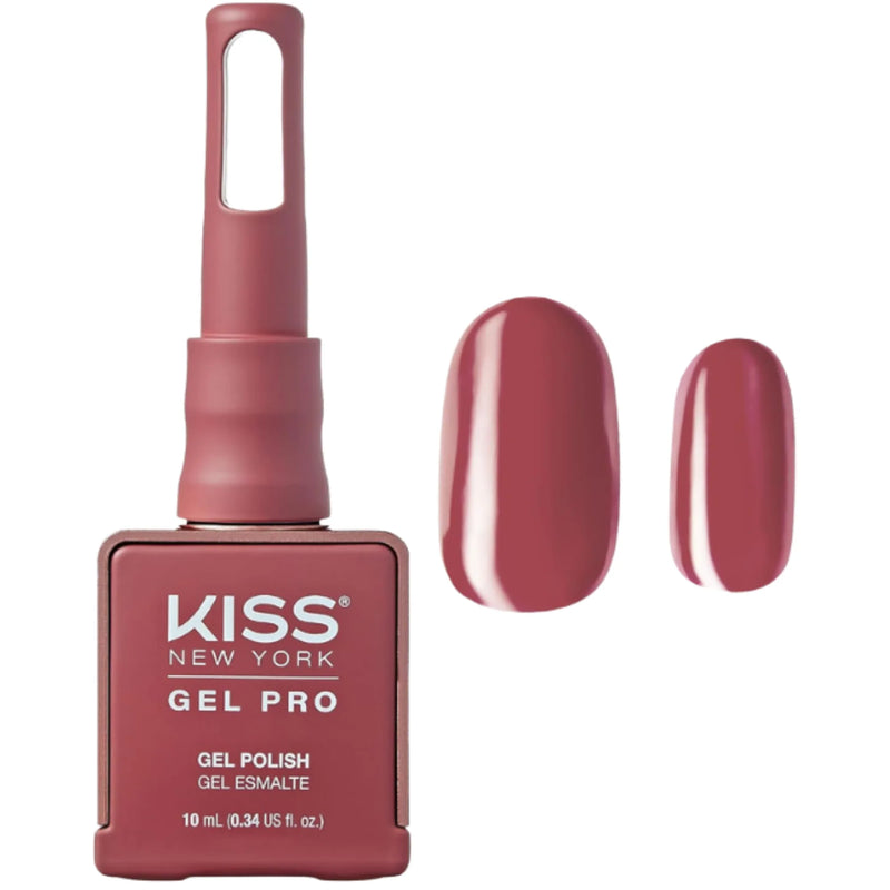 Kiss New York Gel Pro nail polish bottle with a sample of the red nail polish on a white background