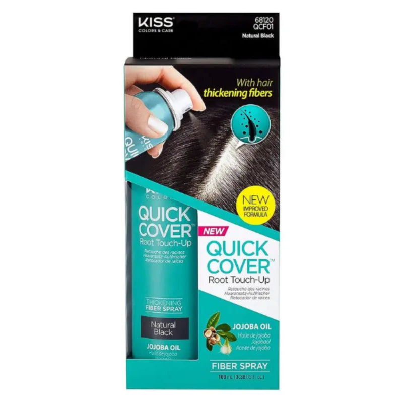 Kiss Quick Cover Root Touch-Up hair fiber spray packaging on a white background