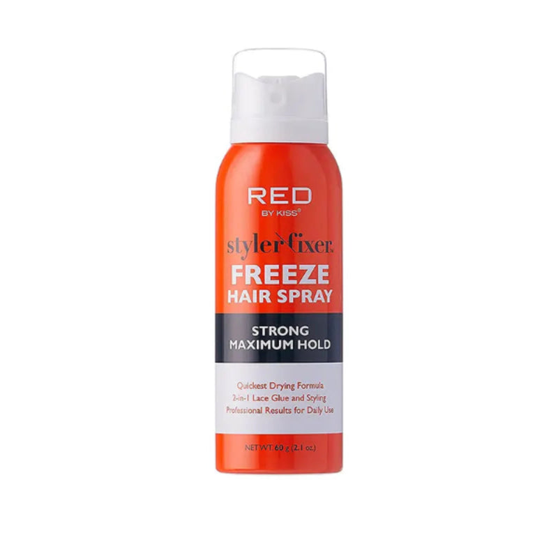 Red by Kiss Styler Fixer Freeze Hair Spray can on a white background