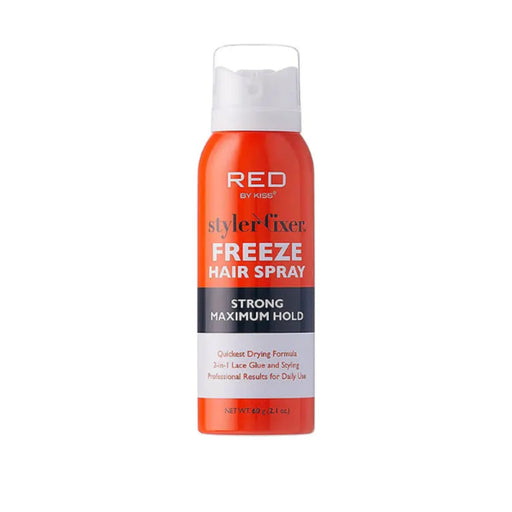 Red by Kiss Styler Fixer Freeze Hair Spray can on a white background