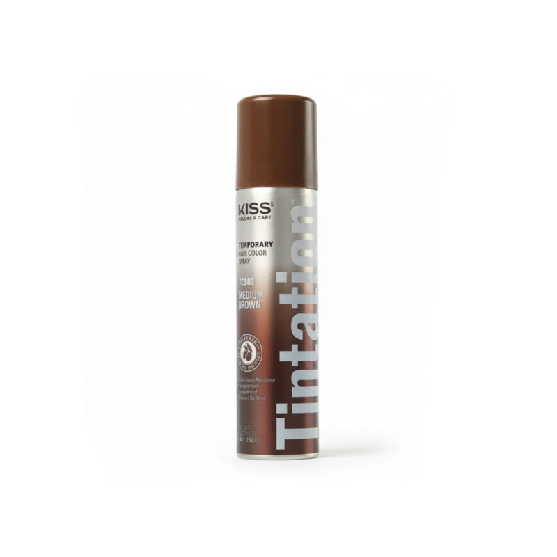 Kiss Tintation Temporary Hair Color Spray can in Medium Brown on a white background