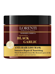 Lorenti Black Garlic anti-hair loss mask jar on a white background