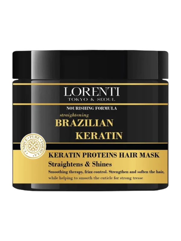 Lorenti Brazilian Keratin hair mask jar on a white background