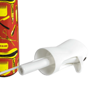 Red hair care product with white applicator on a white background