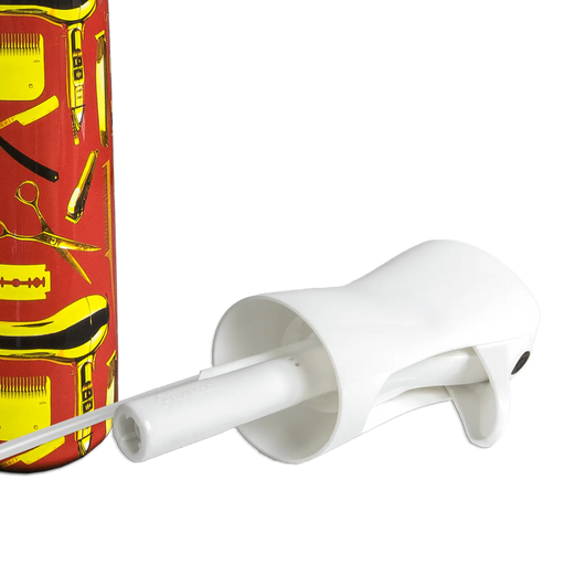 Red hair care product with white applicator on a white background