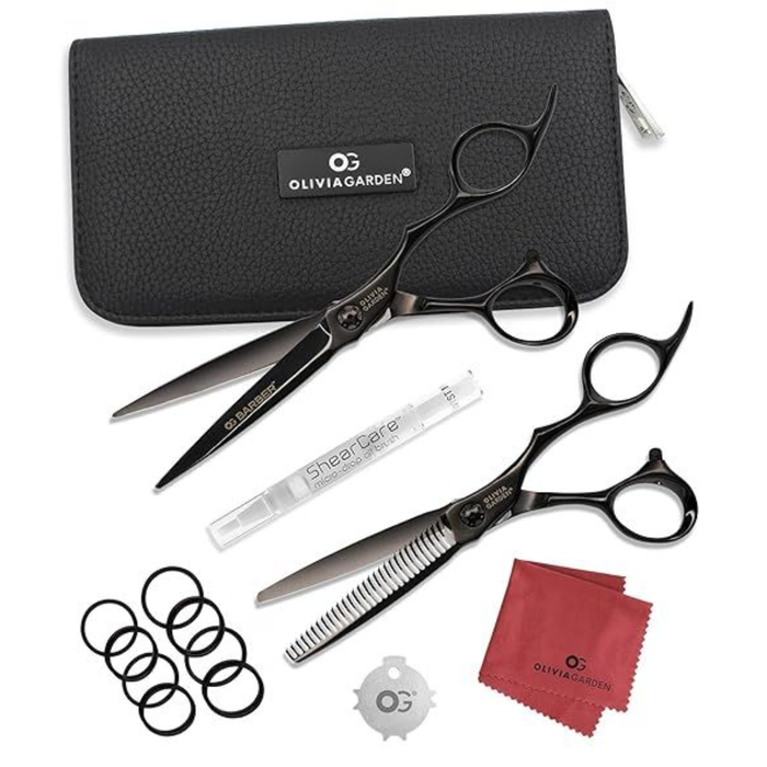 Olivia Garden Barber Shears Combo 6.25" Matte Black Titanium