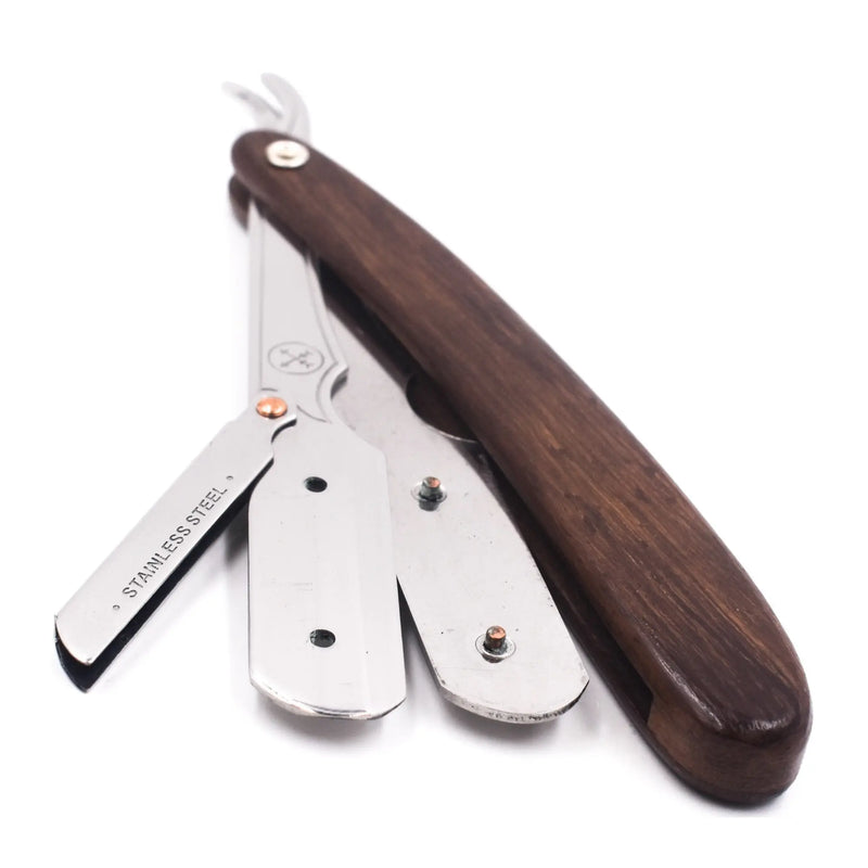 Navaja de barbero de hoja recta tipo clip con mango de madera de palisandro oscuro Parker SRDW