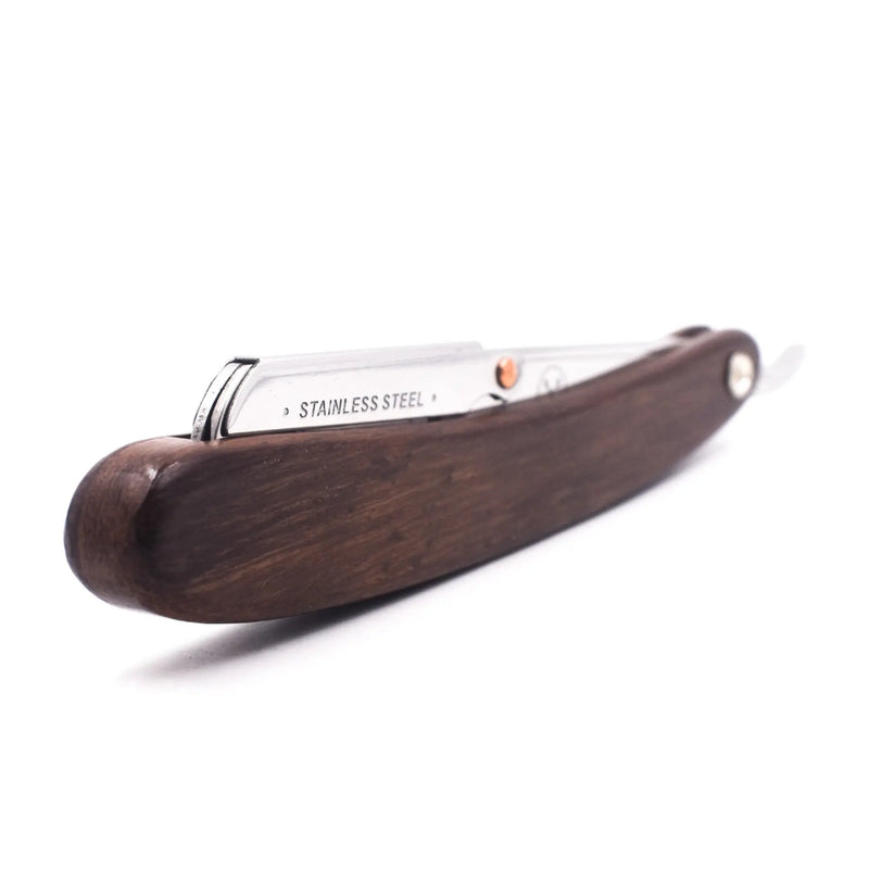 Navaja de barbero de hoja recta tipo clip con mango de madera de palisandro oscuro Parker SRDW