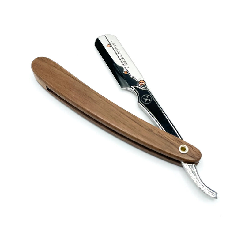 Navaja de barbero de hoja recta tipo clip con mango de madera de palisandro oscuro Parker SRDW