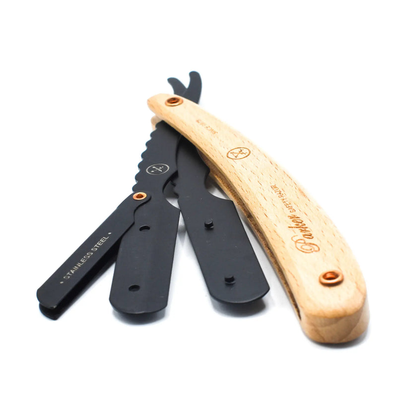 Navaja de afeitar recta tipo barbero Parker SRP de pino y clip de acero inoxidable