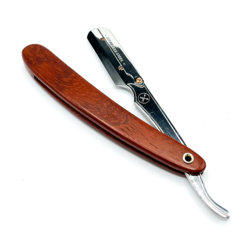 Navaja de barbero de afeitado recto Parker SRRW con mango de palo de rosa y clip