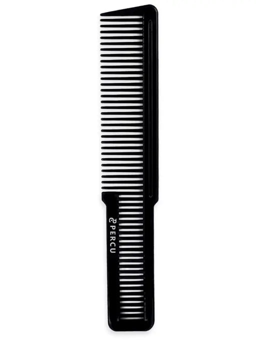 Black comb with 'PERCU' branding on a white background