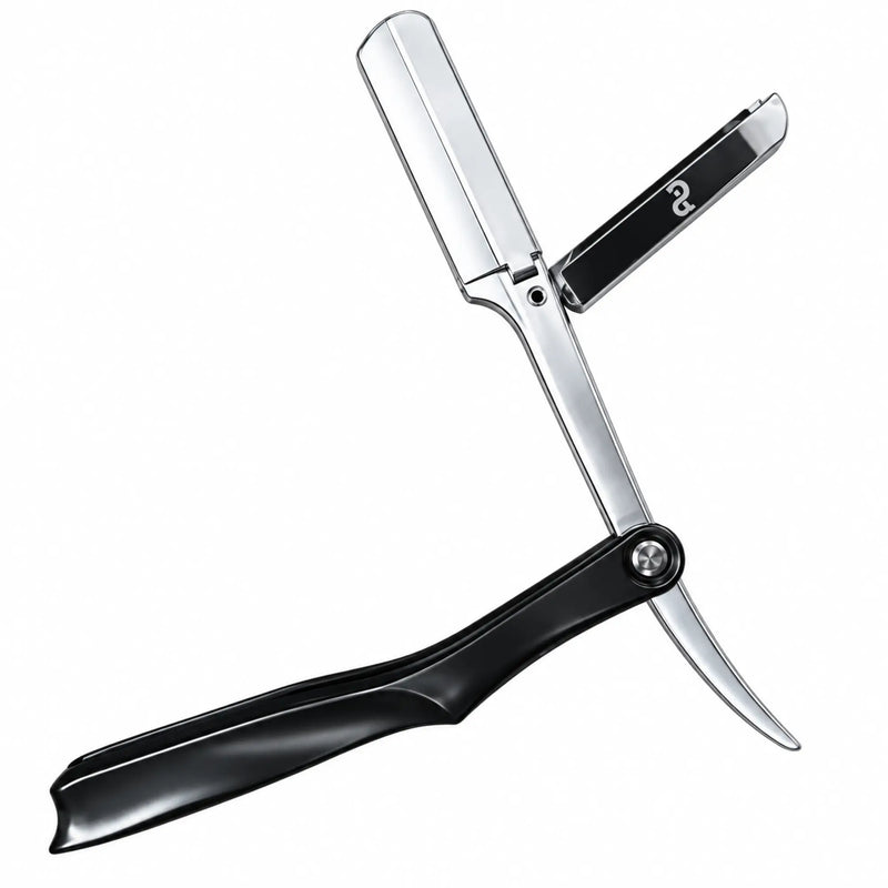 Percu Professional Magnetic Straight Razor with black ABS handle and chrome arm