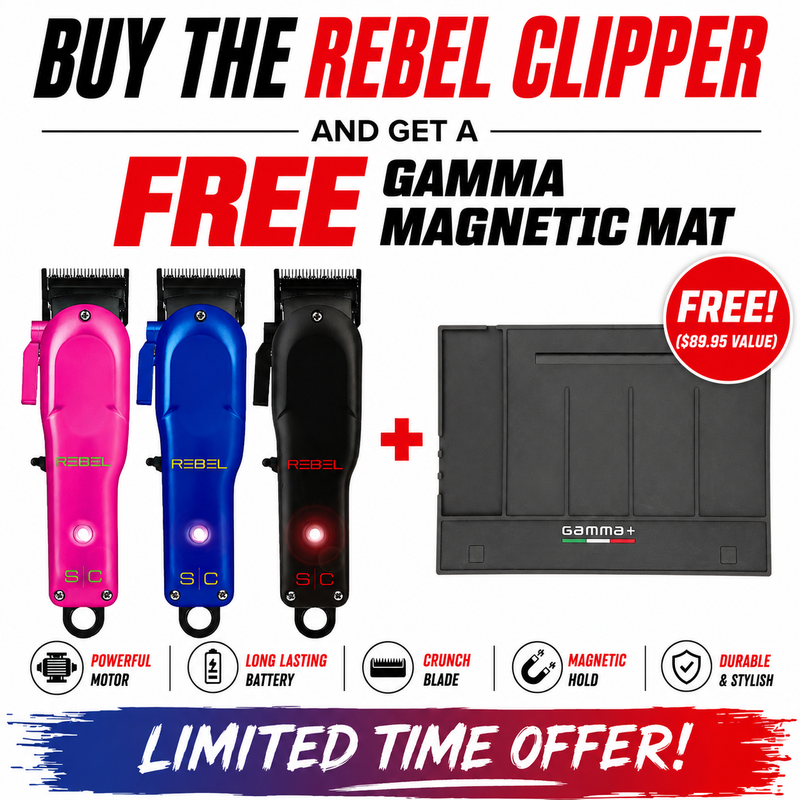 Promotional graphic for Rebel Clipper with free Gamma Magnetic Mat offer