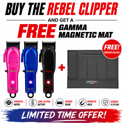 Promotional graphic for Rebel Clipper with free Gamma Magnetic Mat offer
