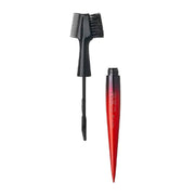 Red and black makeup brush set on a white background