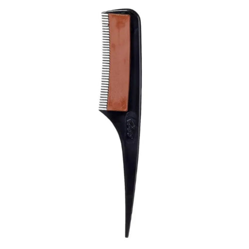 Black hair comb with wooden handle on a white background