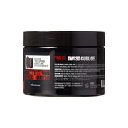 Black jar of Red Twist Curl Gel with label on a white background