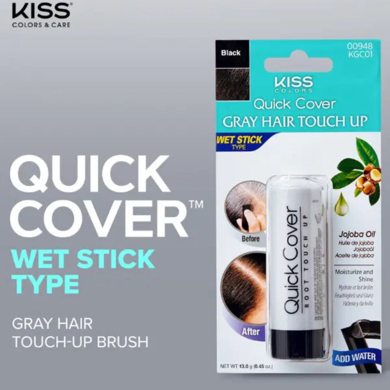 Kiss Quick Cover gray hair touch-up product packaging on a gray background
