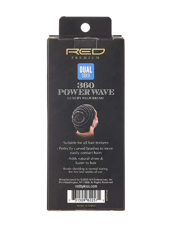 Red Premium 360 PowerWave Luxury Palm Brush retail packaging box, shown against a plain white background.