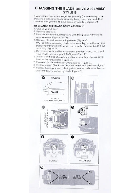 replacement blade drive assembly
