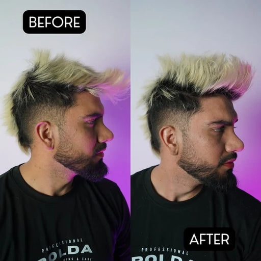 Before and after using Rolda Hair Styling Powder for added volume and texture