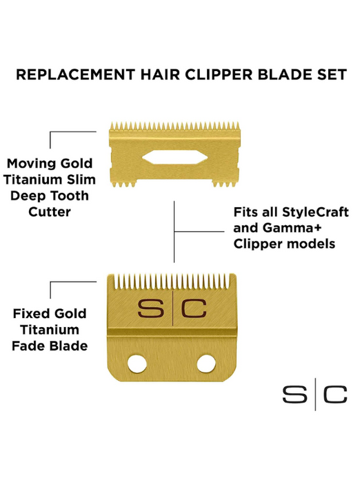 Stylecraft Clipper Blade with Moving Gold Titanium Slim Deep Tooth Cutter Set