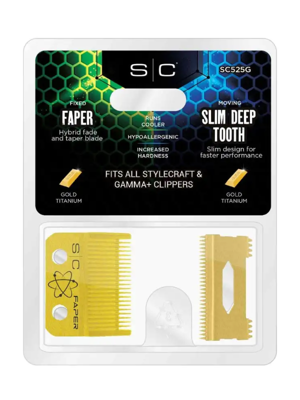 Stylecraft Fixed Gold Titanium Faper Clipper Blade with Moving Slim Deep Cutter Set