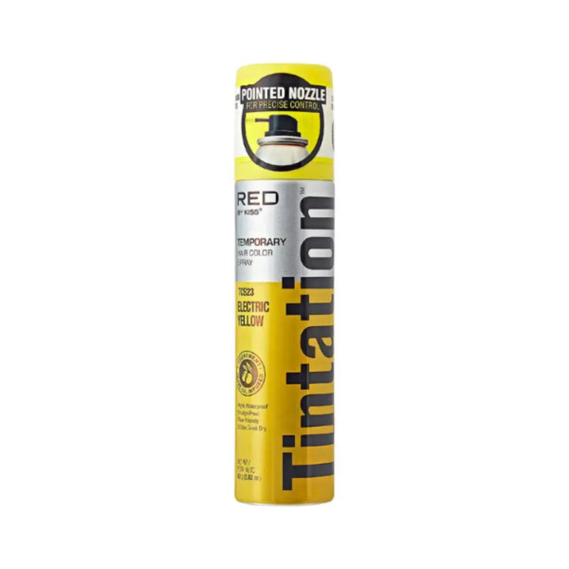 Can of Tintation temporary hair color spray in electric yellow on a white background