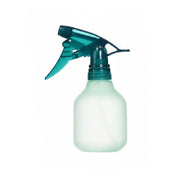 A translucent frosted plastic spray bottle with a dark teal trigger sprayer, isolated on a white background.